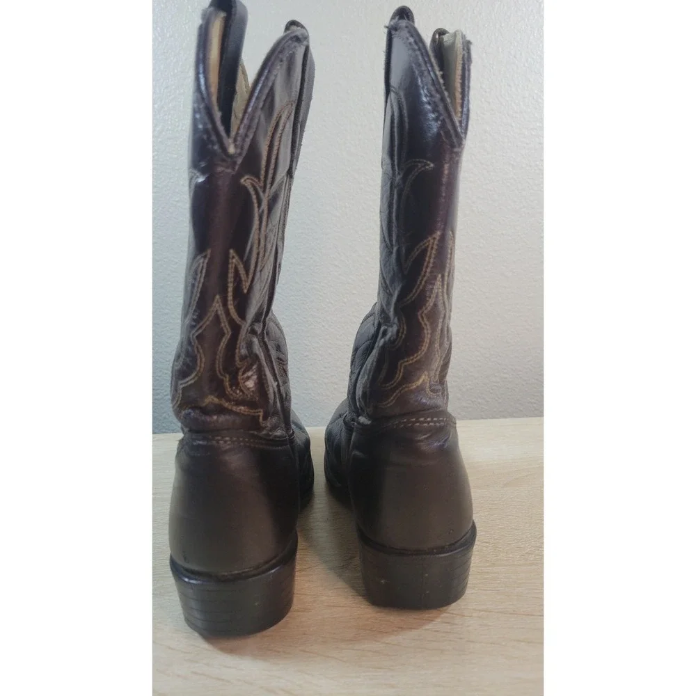 Vintage Texas Brand Kids Cowboy Boots 12.5D Brown Leather Made USA Western